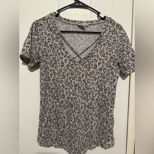 White Crow Leopard Print V-Neck Tee